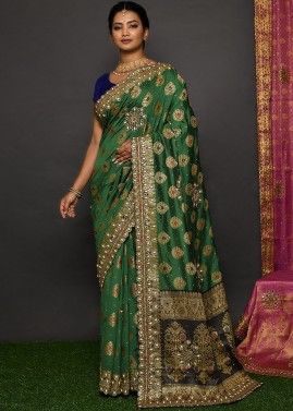 Green Kanjivaram Silk Woven Saree & Blouse