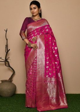 Pink Zari Woven Wedding Saree In Kanjivaram Silk