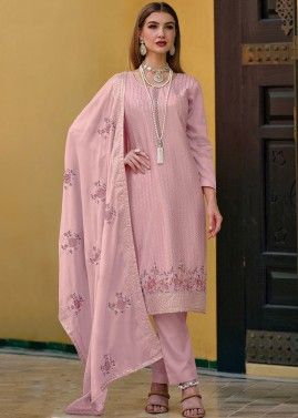 Pink Sequins Embroidered Pant Style Suit