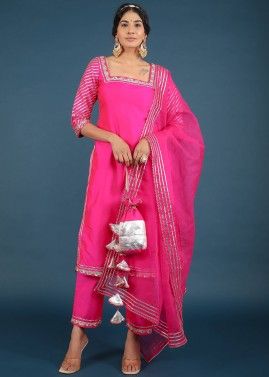 Readymade Pink Lace Embroidered Pant Suit Set