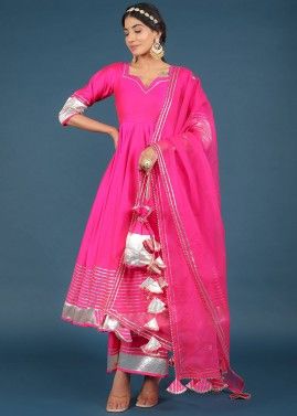 Pink Readymade Embroidered Anarkali Style Palazzo Suit
