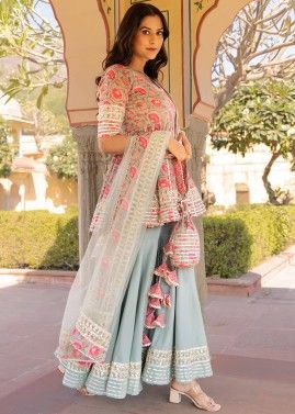 Indian Designer Full Flared Gown Women's Summer Cotton Salwar Kameez White  Suits
