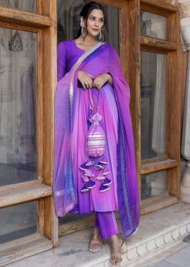 Shaded Purple Readymade Anarkali Style Suit
