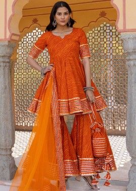 Readymade Orange Leheria Printed Sharara Suit