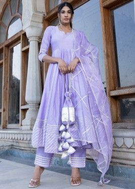 Readymade Purple Laced Anarkali Suit Set