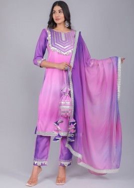 Readymade Shaded Purple Laced Pant Suit Set