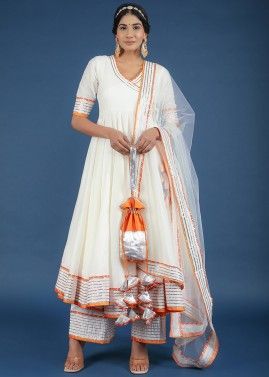 Off White Laced Readymade Angrakha Style Suit