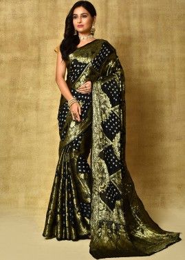 Black Zari Woven Saree With Silk Blouse