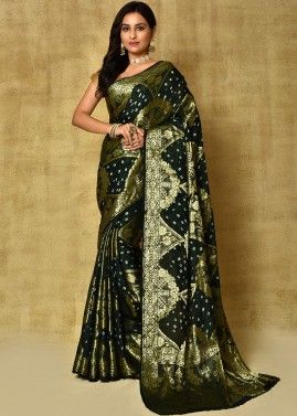 Green Silk Bandhej Print Saree With Blouse