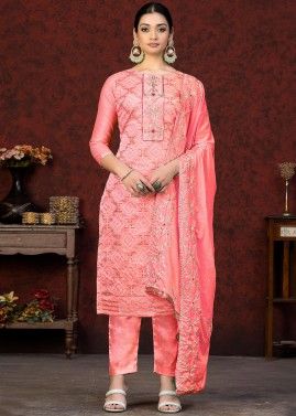Pink Bandhej Print Pant Style Suit Set