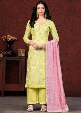 Yellow Art Banarasi Silk Woven Pant Suit