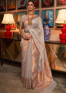 Grey Contemporary Saree With Zari Woven Motifs