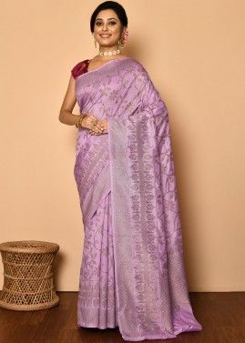 Purple Zari Woven Traditional Saree In Banarasi Silk