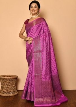 Pink Woven Traditional Silk Saree