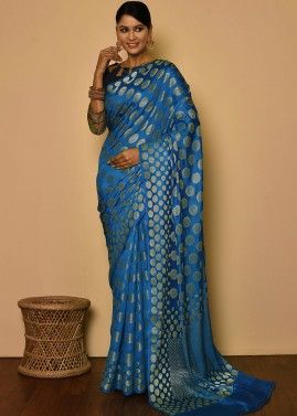 Blue Silk Saree With Woven Border