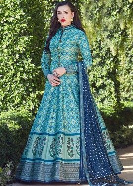 Blue Digital Printed Anarkali Suit Set