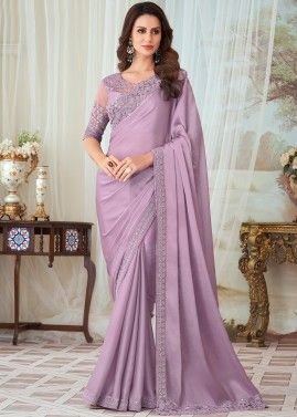Purple Contemporary Saree With Embroidered Blouse