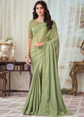 Green Art Silk Saree With Embroidered Border