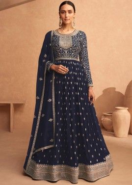 Blue Sequins Embroidered Anarkali Suit Set