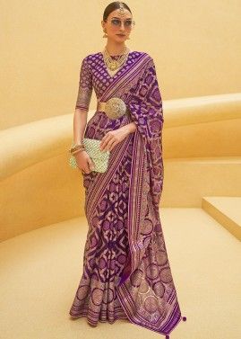 Purple Brasso Tussar Silk Saree & Blouse