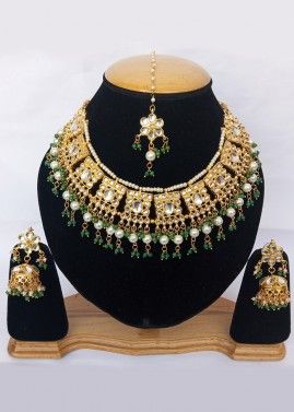 Green Beaded Kundan Necklace Set