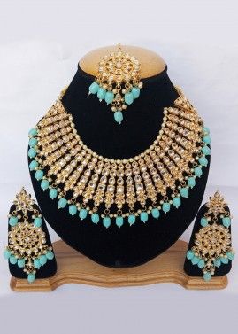 Blue Bridal Kundan Studded Necklace Set