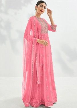 Pink Embroidered Georgette Anarkali Suit