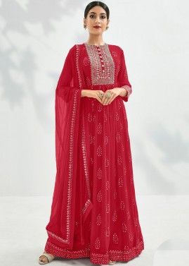 Pink Thread Embroidered Anarkali Suit