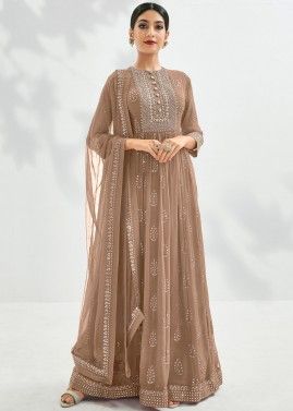 Brown Embroidered Anarkali Suit In Georgette