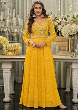 Yellow Sequins Embellished Anarkali Suit Set