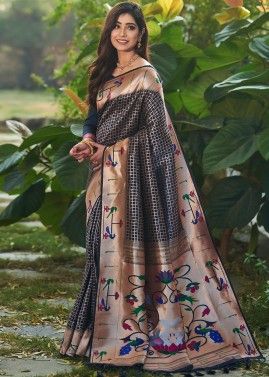 Blue Paithani Silk Saree In Woven