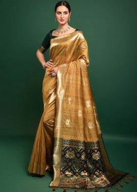 Yellow Classic Style Woven Tussar Silk Saree