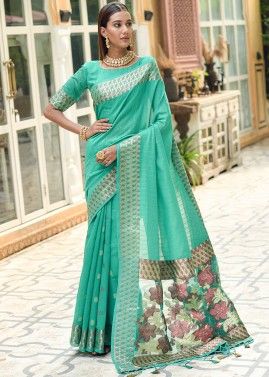 Green Zari Woven Traditional Saree In Art Silk