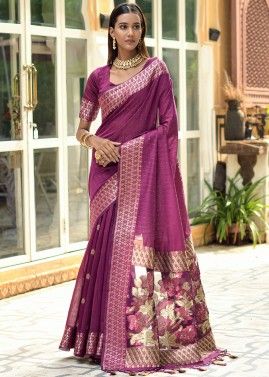 Purple Classic Style Zari Woven Saree With Heavy Pallu