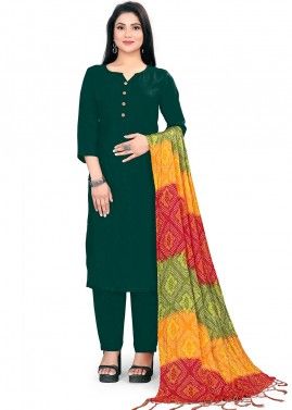 Green Pant Suit Set In Rayon