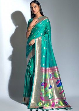 Green Woven Paithani Silk Traditional Saree