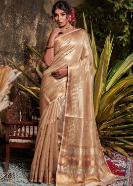 Beige Art Silk Zari Woven Saree With Distinctive Pallu