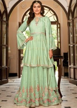Jamawar Green Sharara Frock Pakistani Wedding Dresses – Nameera by Farooq-mncb.edu.vn