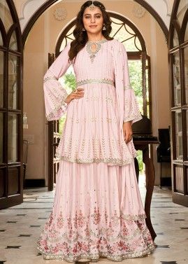 Pink Embroidered Pakistani Style Sharara Suit