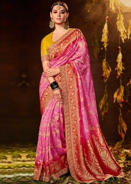 Pink Bandhej Printed Saree In Georgette