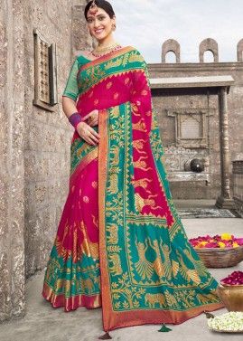 Pink Brasso Work Classic Style Saree With Heavy Border