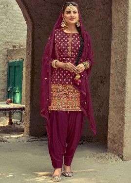 Purple Embroidered Punjabi Suit Set