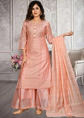 Peach Embroidered Readymade Palazzo Suit 