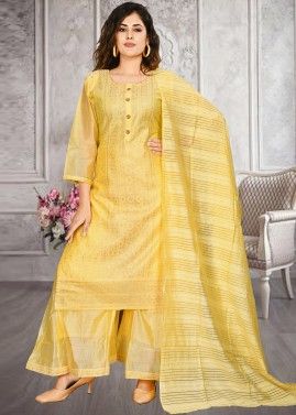 Yellow Sequins Embroidered Readymade Palazzo Suit 