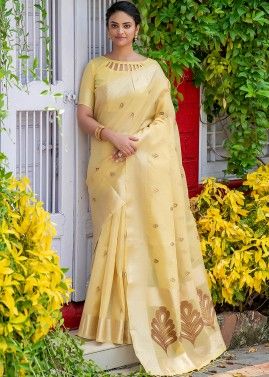 Yellow Zari Woven Festive Saree With Distinctive Border