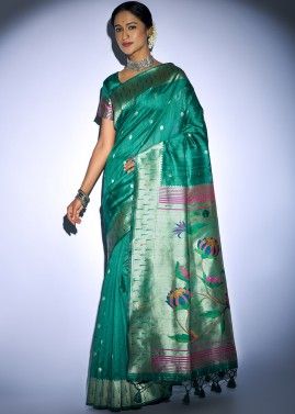 Green Tussar Silk Zari Woven Pattern Saree