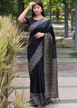 Black Art Silk Zari Woven Saree With Heavy Pallu