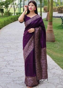 Purple Art Silk Zari Woven Saree With Heavy Pallu