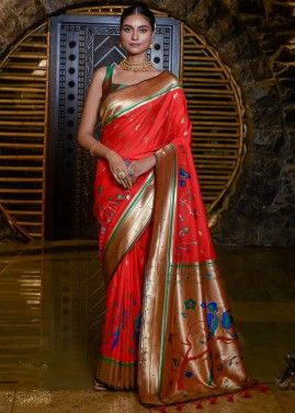 Red Classic Style Woven Paithani Saree