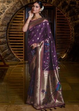 Purple Zari Woven Paithani Silk Saree